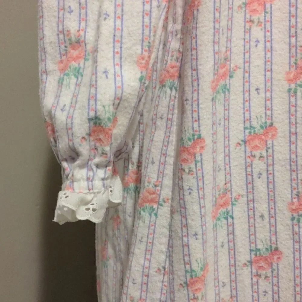 Vintage Lanz Accentuette Small Cotton Long Sleeve Pink RoseLace Trim Night Gown - Picture 4 of 12